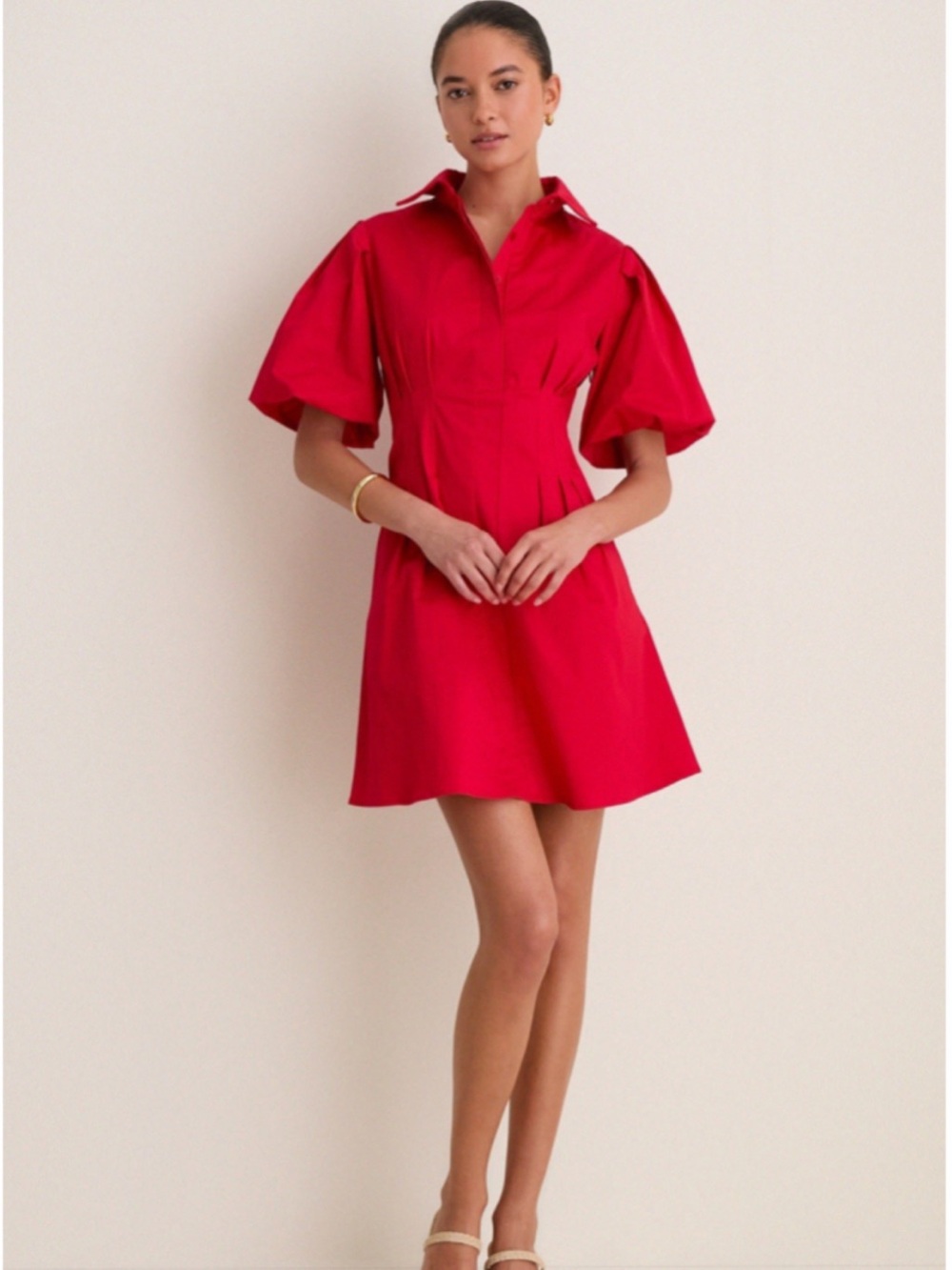 NWT Tuckernuck Delaney Dress Red Mini Women’s XS Puff Sleeve A-line Pockets